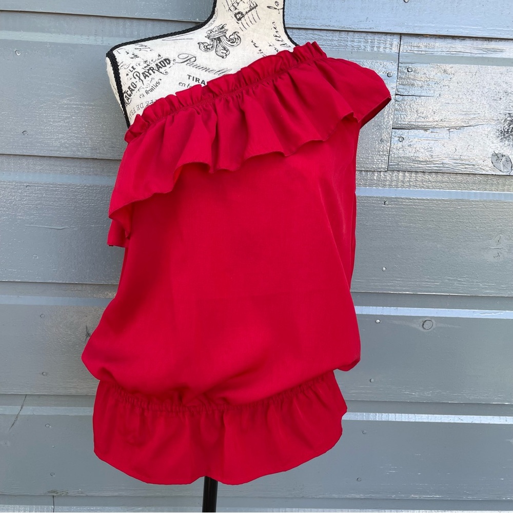 The Limited Red Ruffle One-Shoulder‎ Blouse